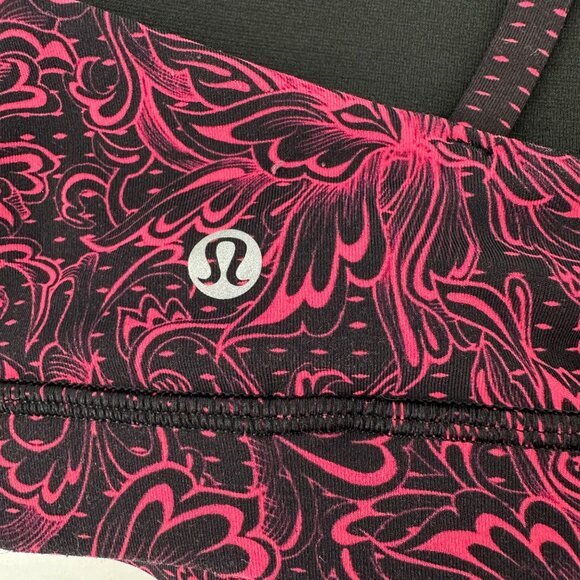 Lululemon Womens Black & Pink Cross-Strap Floral Sports Bra Size 10 - Picture 8 of 8
